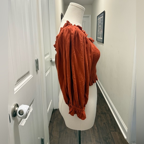 B. Original Rust Colored Smocked Off the Shoulder Blouse - Picture 3 of 11